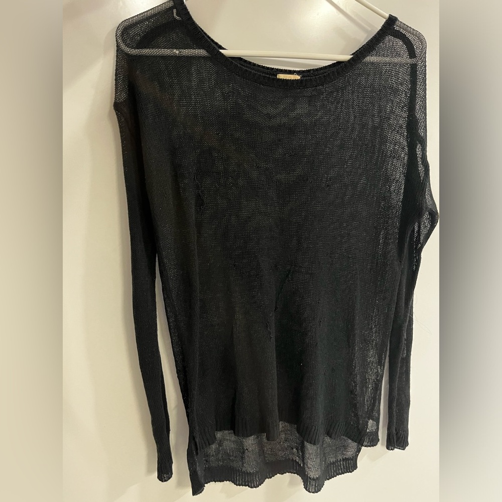 Knitted long sleeve see-through top